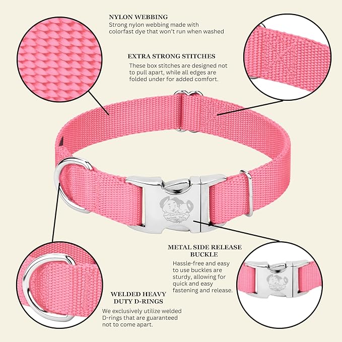 Country Brook Petz - Premium Nylon Dog Collar with Metal Buckle for Small Medium Large Breeds - 10+ Warm Colors (Small, 3/4 Inch, Pink)