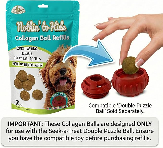 SPOT Nothin’ to Hide Collagen Refill Balls – 7 Pack Long-Lasting Dog Treats, Made for Seek-A-Treat Double Puzzle Ball, Supports Joints, Teeth & Coat Health