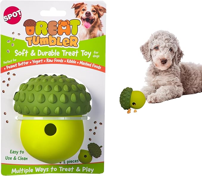 SPOT Treat Tumbler Broccoli – Freezable & Fillable Treat Dispensing Dog Toy for Small & Medium Dogs, Silicone, Easy to Clean, Interactive, Holds Small Kibble & Soft Snacks, 4.38 in