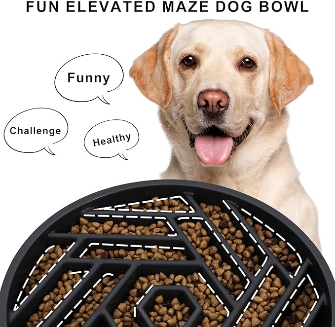 TOBYTO Slow Feeder Dog Bowls Large Medium Breed,Anti-Choking Slow Eating Dog Food Bowl,Non Slip Pet Slower Food Feeding Bowls Large Puzzle Slow Feeder Bloat Stop Maze Dog Dishes,Black