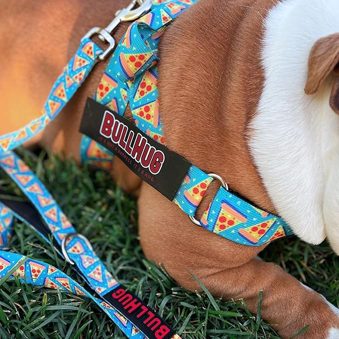 BULLHUG Adjustable Dog Harness– No Pull, No Choke – for English Bulldogs, French Bulldogs, Pugs & Broad-Chested Breeds – Easy, Safe Walks (Pizza, XL)