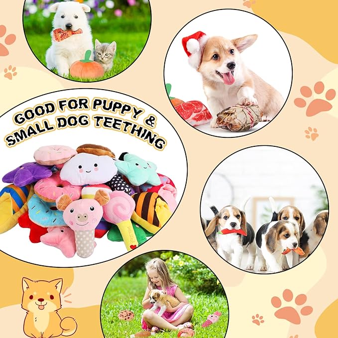 Hungdao 80 Pcs Dog Toys Bulk Squeaky Dog Gifts for Medium Small Puppy Stuffed Plush Chew Toys Small Pet with Squeakers for Puppies Teething(Cute Style)
