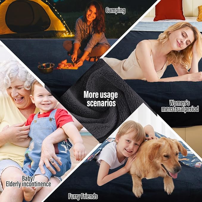 Waterproof Blanket for Bed Couch Sofa, 60"x80" Reversible & Washable, Waterproof Blanket Queen Size, Water Resistant Twin Bed Blankets, Leakproof (Black/Light Grew)