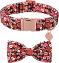 DOGWONG Valentine's Dog Collar with Bow - Cute Heart Bowtie Dog Collars, Adjustable Valentine Pink Candy Heart Pet Design Dog Collar with Quick Release Buckle for Puppy Girl Boy Dogs