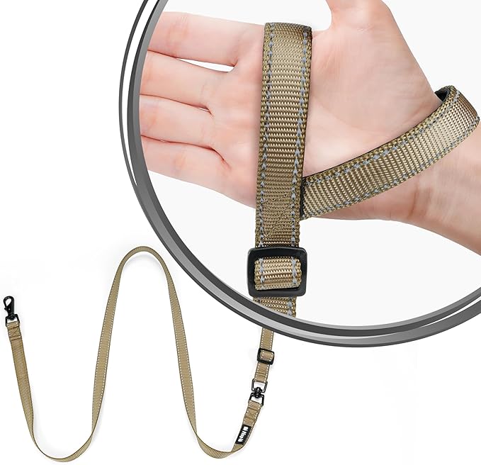Hands-Free Dog Leash, Heavy Duty No-Pull Training Lead w/Anti-Tangle & Reflective Thread for Small Medium Dogs for Running/Walking Khaki 5Ft