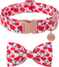 DOGWONG Valentine Dog Collar with Bow, Pink Cherry Heart Dog Collar Durable Soft Cotton Pet Dog Collar Cute Heart Valentines Day Puppy Necklace for Small Medium Large Dog