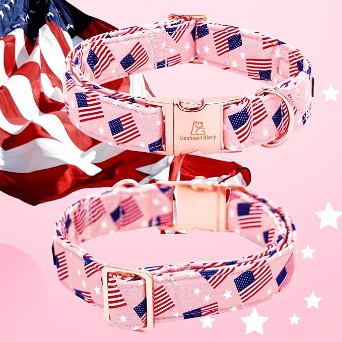 Lionheart glory American Flag Dog Collar 4 of July Independence Patriotic Dog Bow Collars Heavy Duty Adjustable Soft Collar with Bowtie for Medium Dogs Pet Gift
