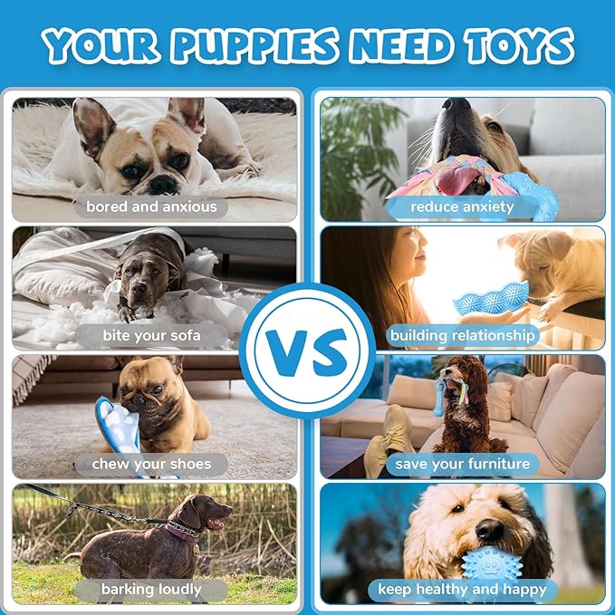 6 Pack Puppy Toys Cute Blue Puppy Chew Toys for Teething Small Breed Dog Chew Toy Interactive Pet Toy Set for Puppies Soft and Durable Small Breed Doggy Teething Ball