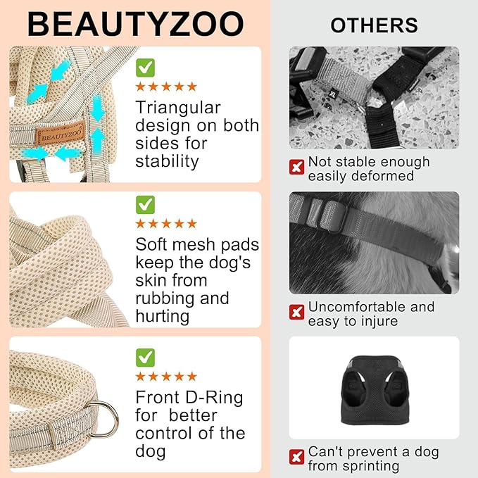 BEAUTYZOO Dog Harness for Small Dogs, No Pull Dog Harness and Leash Set, Soft Escape Proof Puppy Vest Harness with Handle, Reflective Lightweight Step in Harness for Girl Boy Dogs, Beige S