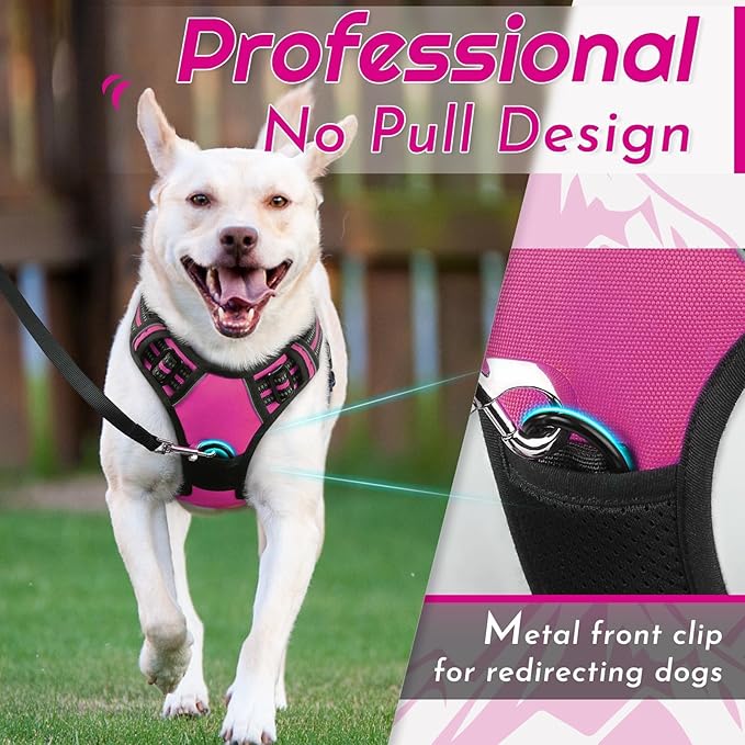 Eagloo Dog Harness Small Sized Dog, No Pull Service Vest with Reflective Strips and Control Handle, Adjustable and Comfortable for Walking, No Choke Pet Harness with 2 Metal Rings, Rose Red, S