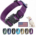 Heavy Duty Tactical Dog Collar Adjustable Nylon Pet Collars Quick Release Buckle with 2 D-Rings Patch for Medium, Large Dogs (Purple, Size M)