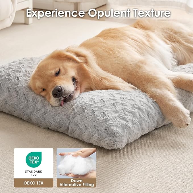 EHEYCIGA Washable Large Dog Bed for Crate 35x23 Inch, Reversible Kennel Pad for Dogs Weight Up to 45 lbs, Plush and Comfy Pet Sleeping Mat, Grey