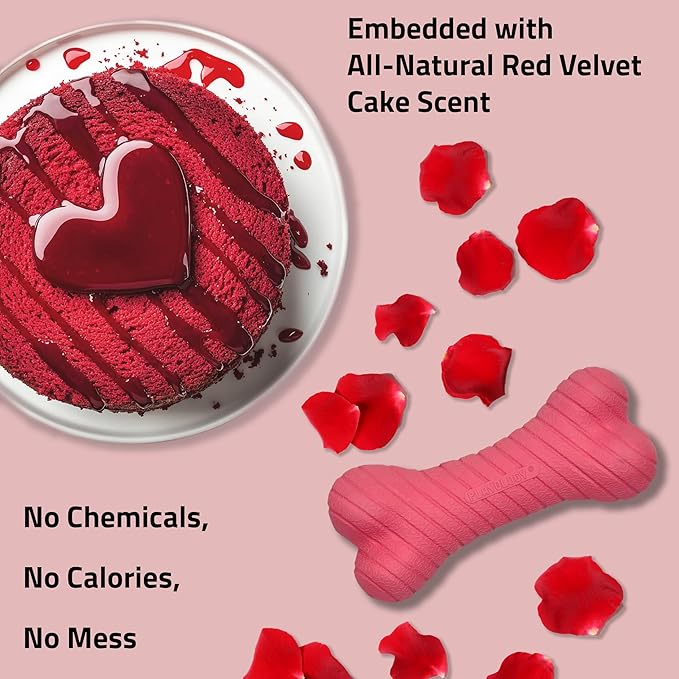 Playology Dog Toys | Dual Layer Bone Durable Chew Toy Bone for Dogs, Value 2-Pack | Small Red Velvet Cake Scented Toy - Limited Edition Valentine's Day Scent | Made from Non Toxic Materials