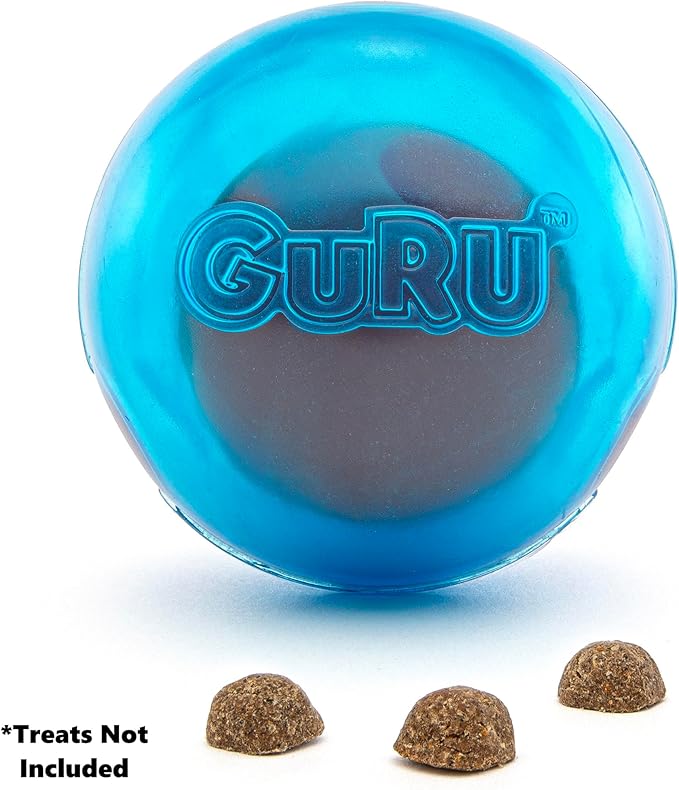 GURU Pet: Guru Ball - Medium Blue - Dog Toy, Hides & Dispenses Treats, Slow Feeding, Easy Loading, Durable Rubber, Roll-Bounce-Spin-Tumble-Solve-Play