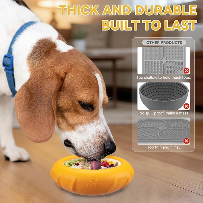 Dog Lick Bowl, Bestalk Wobbly Freeze Bowl Enrichment Feeder for Dogs, Anxiety Relief Lick Mat Puzzle Toy for Distraction, BPA Free Silicone, Dishwasher Safe(Orange,L)
