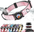 Upgrade Airtag Dog Collar,with IPX8 Waterproof AirTag Holder | Reflective Ultra-Durable | Soft Padded | Lock Buckle | Heavy Duty | Fit Small Medium Large Dogs（Pink，M(15"～19")）