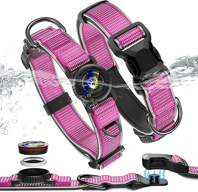 WhoseID Premium AirTag Dog Collar - Waterproof Medium Air Tag Dogs Collar | Magnetic Buckle Heavy Duty Collar | Reflective Dog Collar with AirTag Holder
