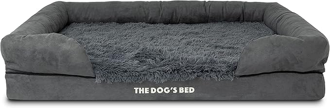 The Dog’s Bed Orthopedic Memory Foam Dog Bed with Bolsters, Fur Fabric, Grey Fur, XL