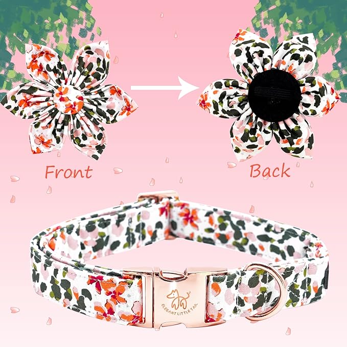 Elegant Little Tail Cute Pink Spring Flower Dog Collar with Adjustable Bowtie for Small Dogs