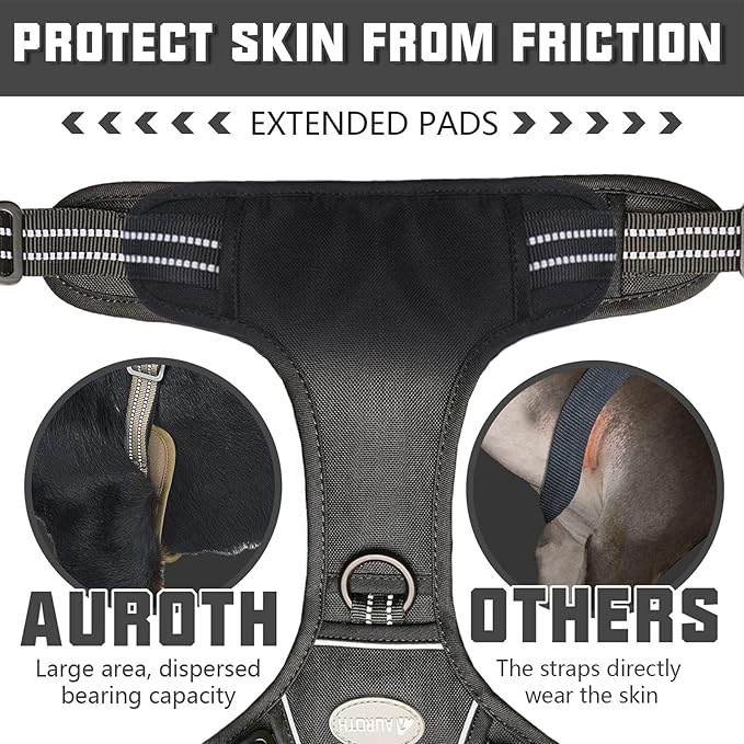 AUROTH Tactical Harness for Small Medium Dogs No Pull Adjustable Pet Harness Reflective K9 Working Training Easy Control Vest Military Service Dog Harnesses Black M