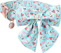 DOGWONG Cotton Easter Dog Collar with Bowtie, Soft Adjustable Blue Bunny Easter Day Dog Collar Cute Colorful Egg Puppy Collar for Small Medium Large Dog