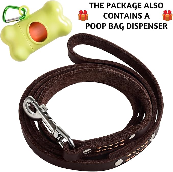 ADITYNA - Premium Leather Dog Leash - 6 ft, Heavy-Duty, Soft & Strong for Small/Medium Dogs - Perfect for Walking, Training, Hiking, and Running (Medium: 6 ft x 5/8", Brown)
