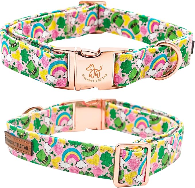 Elegant little tail St. Patrick's Dog Collar, Green Clover Print Sturdy Soft Dog Collars Pet Gift Puppy Bowtie Adjustable Pet Collars for Medium Dogs