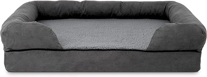 The Dog’s Bed Orthopedic Memory Foam Dog Bed with Bolsters, Plush Fabric, Grey Plush, Large (No Logo)