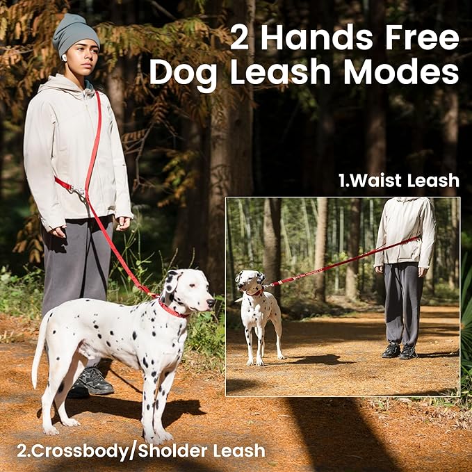 HOWGO Hands Free Dog Leash with Padded Handle,Multifunctional Crossbody Waist Leash for Walking Running Jogging Training,7.5 FT Nylon Adjustable Length for All Breeds(Black, Ultralight)