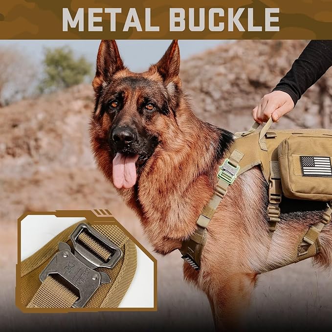 Forestpaw Dog Harness for Large Dogs,Tactical Dog Harness with Handle,No Pull Military Style Service Dog Vest with Pockets Adjustable for Walking Training,Brown,Chest 21.5-45"