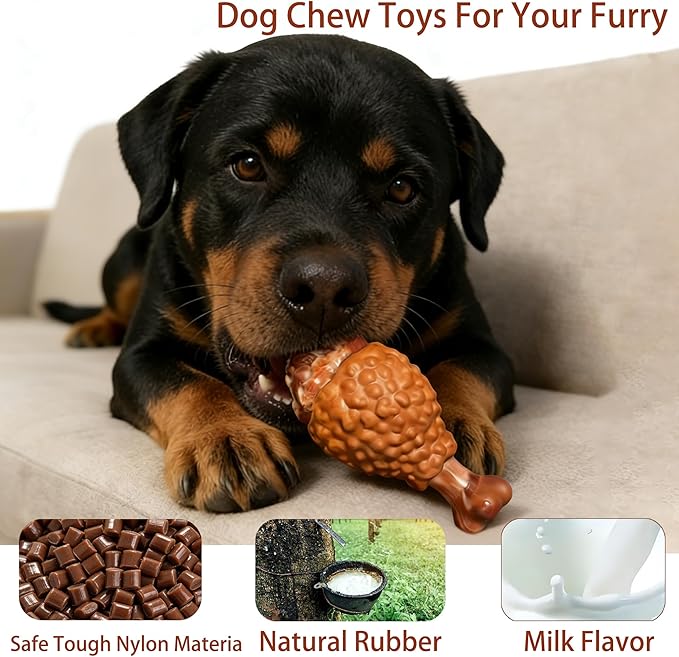 Dog Toys for Aggressive Chewers, Nylon Rubber Brown Chicken Legs Dog Toy, Durable Interactive Chew Toys for Medium & Large Dogs