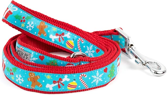 THE WORTHY DOG Adjustable Holiday Dog Collar for Large Dogs, Durable Nylon Webbing, Quick Release Buckle, Winter Wonderland Christmas Pattern, ICY Blue, X-Large