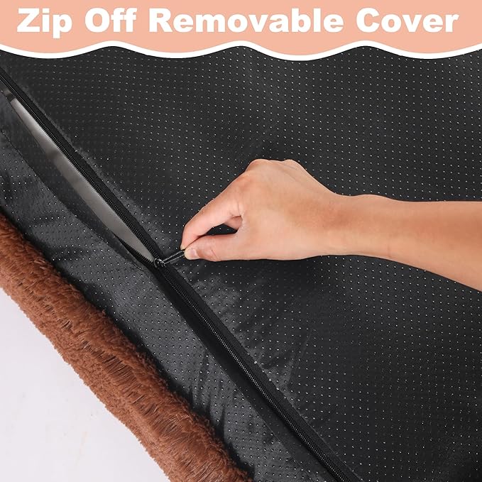 Bedfolks Waterproof Crate Pad, Plush Faux Fur Kennel Bed for Extra Large Dogs, Removable Cover, Fluffy Washable 41"x27", Solid Brown