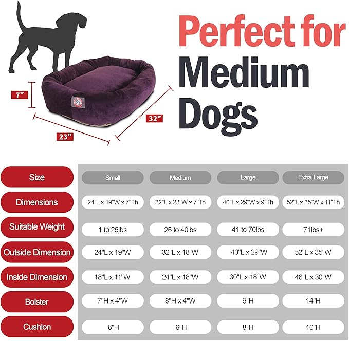 Majestic Pet 32 Inch Micro Velvet Calming Dog Bed Washable – Cozy Soft Round Dog Bed with Spine for Head Support - Fluffy Donut Puppy Mat 32x23x7 (inch) Medium – Aubergine