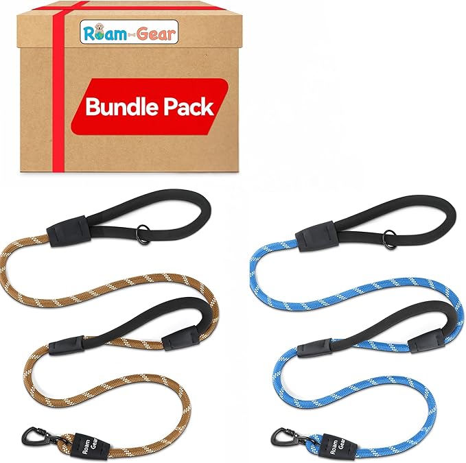 Two 6 Foot Dog Leashes, Bundle Pack (Brown, Blue) - Roam Gear