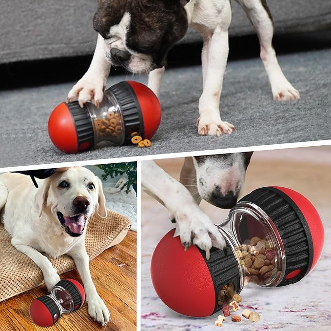 Interactive Dog Treat Dispenser and Puzzle Toys, Dog Slow Food Feeder Rolling Ball for Reducing Boredom and IQ Training Toys, Red
