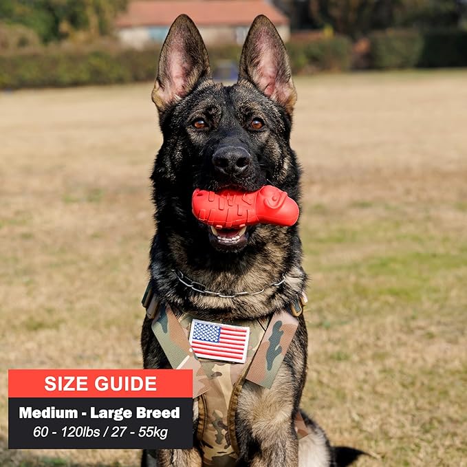 Natural Rubber Dog Chew Toy for Moderate Chewers or Older - Lifetime Replacement - Fetch Toy for Large Breed - Durable Gorilla Dog Toy, Red