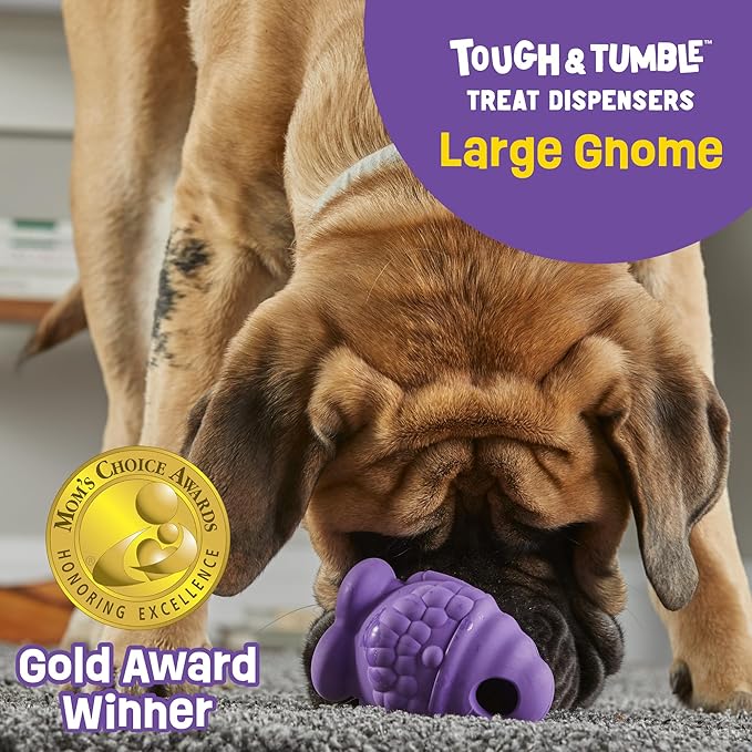 Brightkins Tough & Tumble Treat Dispenser Large Gnome - BPA Free Enrichment Treat Dispensing Dog Toy for Aggressive Play (Pack of 2)