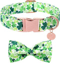 DOGWONG St. Patrick's Day Dog Collar-Cute Clovers Dog Collar with Bow, Cotton Trefoil Bowtie Dog Collars with Metal Buckle for Small Medium Large Dogs