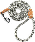 Mile High Life Rope Leash with Genuine Leather Connection, 6 FT/5 FT/4 FT, Heavy Duty Leash for Medium & Large Dogs (Black Beige, 48 Inch)
