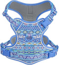 Light Dog Harness for Small Sized Dog Breeds, No-Pull Pet Harness with 2 Leash Clips, Adjustable Soft Padded Dog Vest, Reflective Pet Oxford Vest, Puggle, Terriers, Beagle, Blue Ethnic S