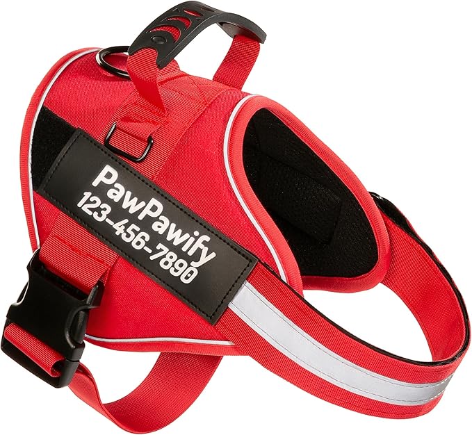 PawPawify Personalized No Pull Dog Harness with 2 Custom Name & Phone Patches, Reflective Breathable Pet Vest for Walking Training, Adjustable Heavy Duty Service Dog Vest for Small Medium Large Dogs