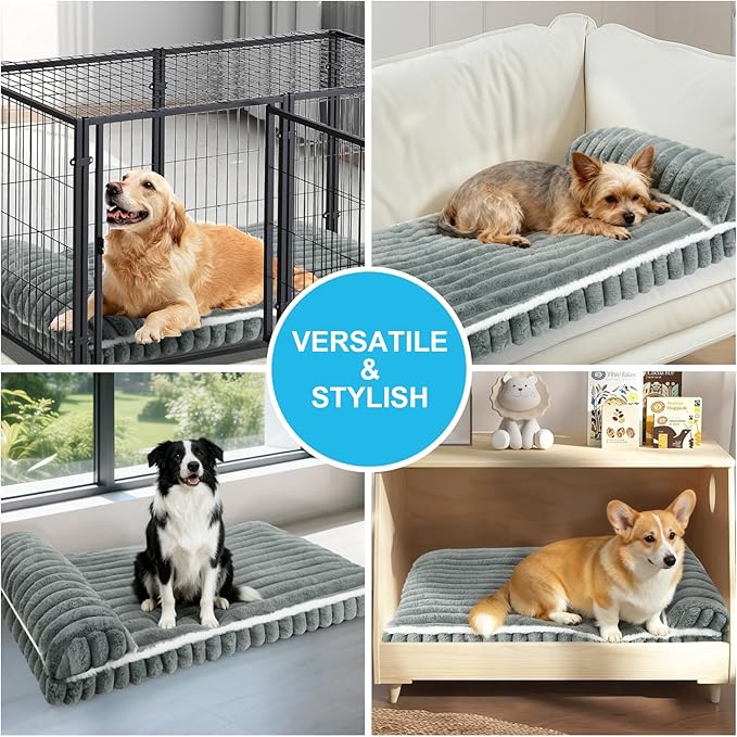 Comfort Dog Beds for Medium Size Dogs, Dog Bed with Removable Washable Cover, Deluxe Plush Dogs Bed for Crate with Pillow, Anti-Slip Pet Mat Mattress for Kennel with Durable Zipper(Grey, M)