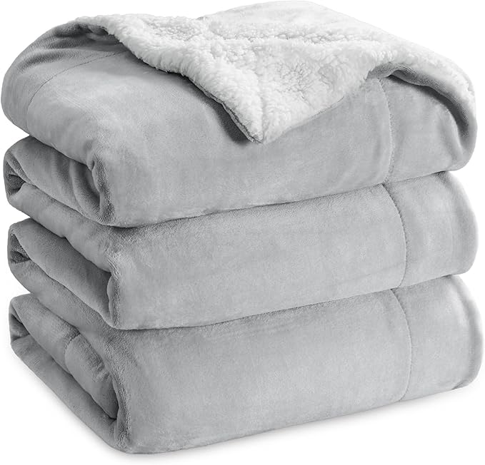 Bedsure GentleSoft Sherpa Fleece Blankets King Size for Bed, Non-Heated, Thick and Warm Throw for Women and Men, Soft Fuzzy Plush King Blanket for Winter, Light Grey, 108x90 Inches