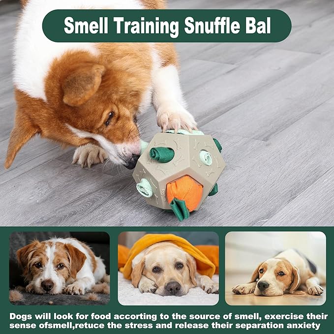 Dog Snuffle Ball - Upgrade Ball Interactive Puzzle Dog Toys, Foraging Truffle Pads Puppy Snack Dispenser Slow Feeder Suitable for Any Size Pet with Squeaky Carrot Toys (Apricot)