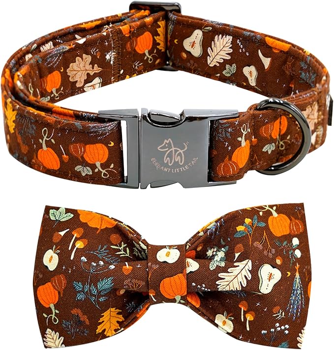 Elegant little tail Halloween Dog Collar, Ghosts Print Pumpkin Pet Collars with Bow Puppy Collar Bowtie Female or Male Cotton Adjustable Collars for Small Medium Large Dogs