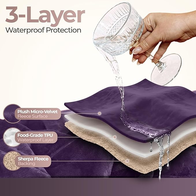 Sacred Weapon Waterproof Blanket for Bed – Mini Sherpa & Fleece Throw – Waterproof Blanket for Couch Cover & Mattress Protector, Absorbent, Washable, Spill Proof – Travel Blankets (Purple, 40x45)