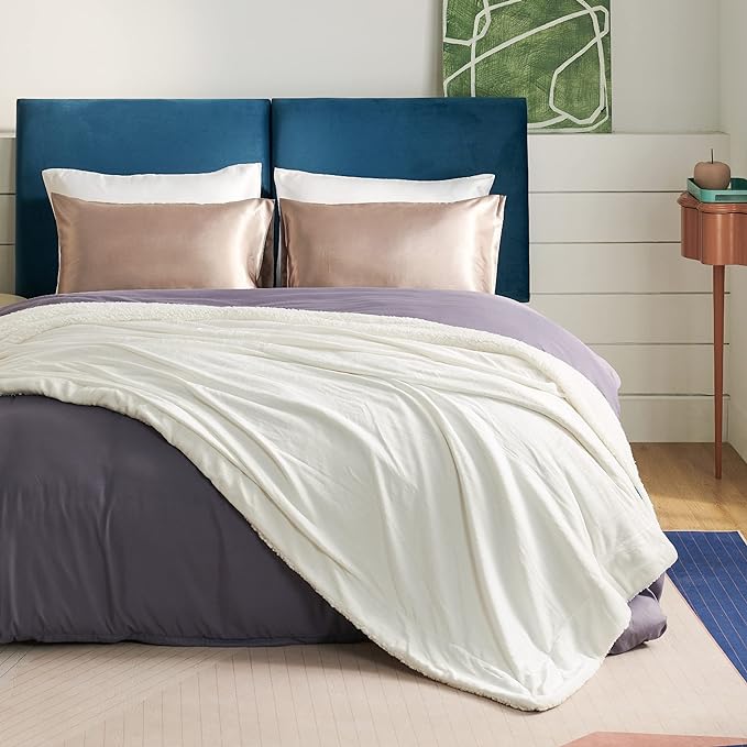 Bedsure GentleSoft Sherpa Fleece Blanket Queen Size for Bed, Non-Heated, Thick and Warm Throw for Women and Men, Soft Fuzzy Plush Queen Blanket for Winter, Cream, 90x90 Inches