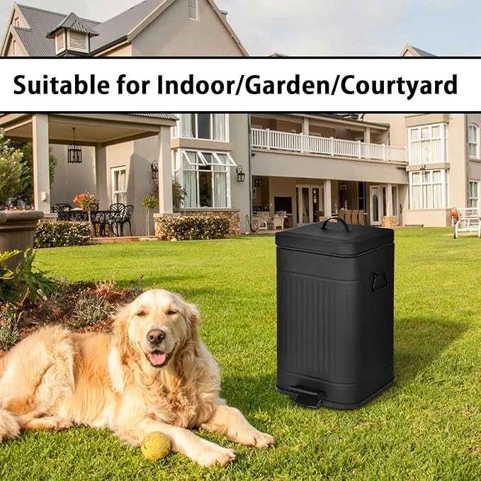 Dog Poop Trash Can with Lid for Outdoors，3.2 Gallon Trash Can with Activated Carbon Filter & Plastic Bags, Pet Waste Container，UP12L-BK-F+90BK