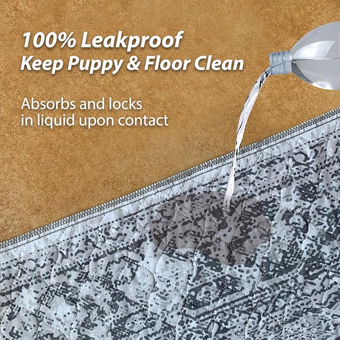 nunubaby Washable Pee Pads for Dogs, Stylish, Non-Slip and Leak-Proof Pee Pads. Reusable Potty Pads for Dogs for Crates and Floors.(Gray/Geo, 36" x36" )